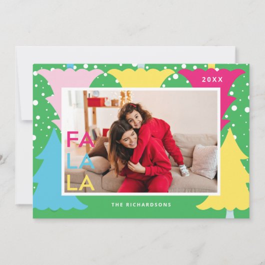 Kleurrijke FA LA Neon Fun Kerstboom Foto Feestdagenkaart (Voorkant)
