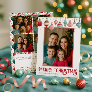 Kleurrijke Familie 5 Foto Prettig Kerstmis Feestdagenkaart