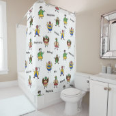 Kleurrijke familie cartoon karakters Kinder namen Douchegordijn (In situ)