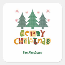 Kleurrijke Familie Kerstboom Vrolijk Kerstfeest Vierkante Sticker