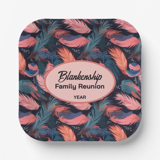 Kleurrijke familie reünie veer achtergrond papier papieren bordje (Voorkant)