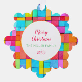 Kleurrijke Familie Vrolijk Kerstfeest Ornament Kaart