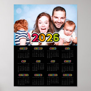 Kleurrijke familiefoto 2025 Zwarte kalender Poster