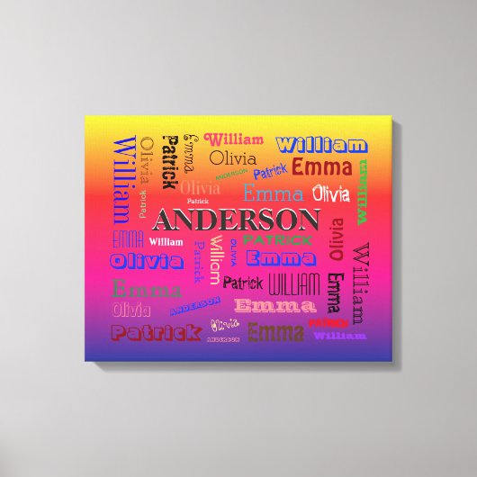 Kleurrijke familiestamboom Woordwolk Naamcollage Canvas Afdruk (Voorkant)