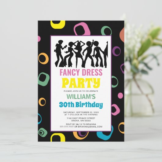 Kleurrijke Fancy jurk Birthday Uitnodiging (Staand voorkant)