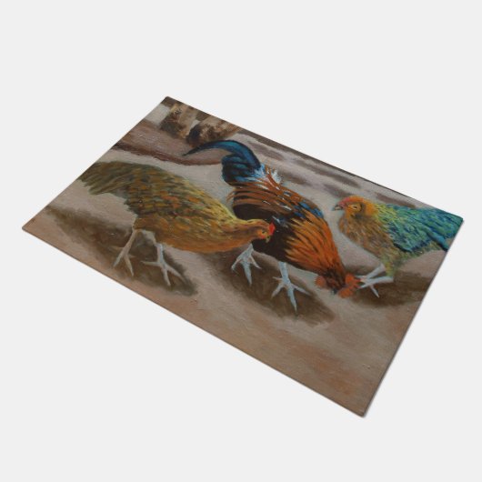 Kleurrijke Fancy rooster en kippen Deurmat (Schuin)