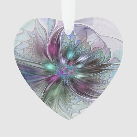 Kleurrijke Fantasie Abstract Fractale Bloem Hart Ornament (voorkant)