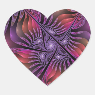 Kleurrijke Fantasie Abstract Trippy Paarse Fractal Hart Sticker