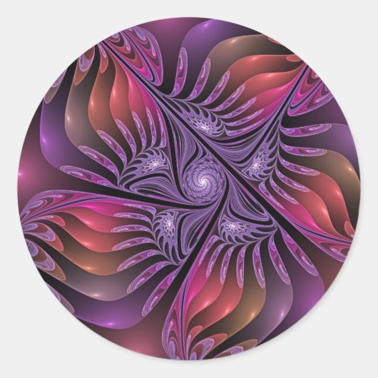 Kleurrijke Fantasie Abstract Trippy Paarse Fractal Ronde Sticker (Voorkant)