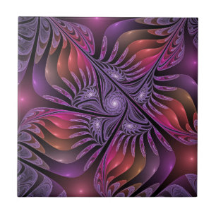 Kleurrijke Fantasie Abstract Trippy Paarse Fractal Tegeltje