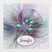 Kleurrijke Fantasie Abstracte Fractale Bloem Eigen Labels (Design 1)
