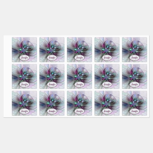 Kleurrijke Fantasie Abstracte Fractale Bloem Eigen Labels (Vel)