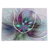Kleurrijke Fantasie Abstracte Moderne Fractal Bloe Groot Cadeauzakje (Voorkant)