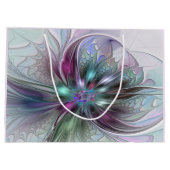 Kleurrijke Fantasie Abstracte Moderne Fractal Bloe Groot Cadeauzakje (Achterkant)
