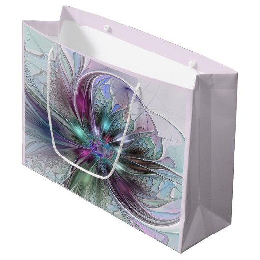 Kleurrijke Fantasie Abstracte Moderne Fractal Bloe Groot Cadeauzakje (Voorkant Gekanteld)