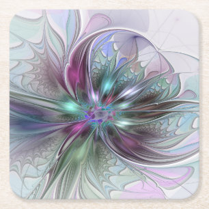 Kleurrijke Fantasie Abstracte Moderne Fractale Blo Kartonnen Onderzetters