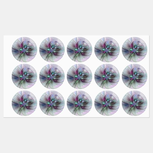 Kleurrijke Fantasie Abstracte Moderne Fractale Blo Labels (Vel)