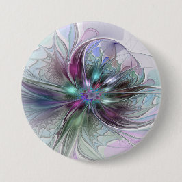 Kleurrijke Fantasie Abstracte Moderne Fractale Blo Ronde Button 7,6 Cm