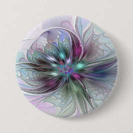 Kleurrijke Fantasie Abstracte Moderne Fractale Blo Ronde Button 7,6 Cm
