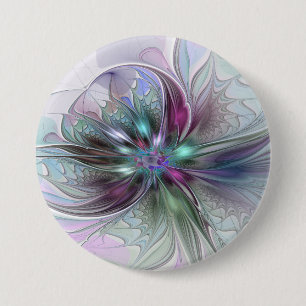 Kleurrijke Fantasie Abstracte Moderne Fractale Blo Ronde Button 7,6 Cm