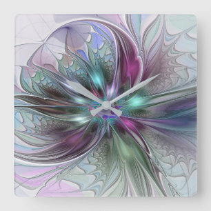Kleurrijke Fantasie Abstracte Moderne Fractale Blo Vierkante Klok