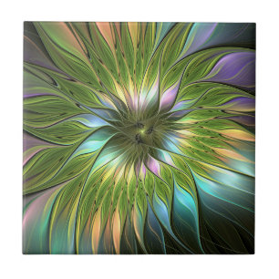 Kleurrijke Fantasie Bloem Fractale Kunst Lichtgeve Tegeltje