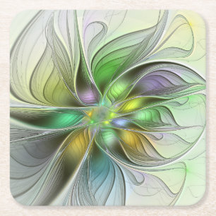 Kleurrijke Fantasie Bloem Modern Abstract Fractal Kartonnen Onderzetters