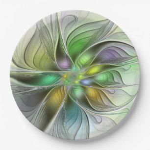 Kleurrijke Fantasie Bloem Modern Abstract Fractal Papieren Bordje