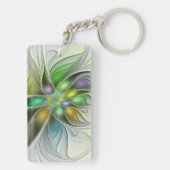 Kleurrijke Fantasie Bloem Modern Abstract Fractal Sleutelhanger (achterkant)