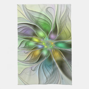 Kleurrijke Fantasie Bloem Modern Abstract Fractal Theedoek