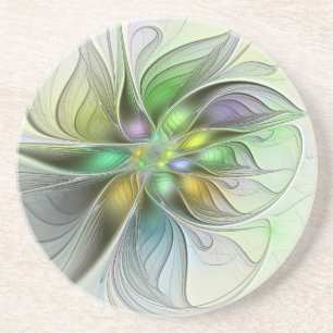 Kleurrijke Fantasie Bloem Modern Abstract Fractal Zandsteen Onderzetter