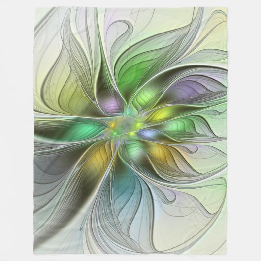 Kleurrijke Fantasie Bloem Moderne Abstracte Fracta Fleece Deken (Voorkant)