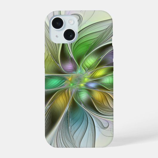 Kleurrijke Fantasie Bloem Moderne Abstracte Fracta iPhone 15 Case (Achterkant)