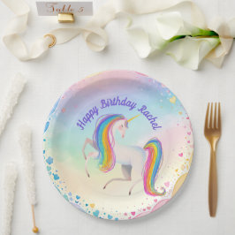 Kleurrijke fantasie eenhoorn papieren bordje