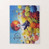 Kleurrijke fantasie fantasie meisje met paraplu's legpuzzel (Verticaal)