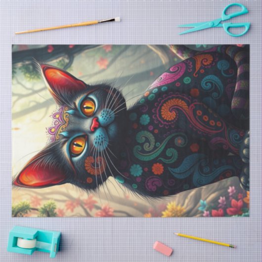 Kleurrijke fantasie kat tissuepapier (Craft)