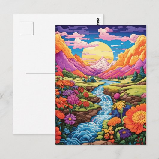 Kleurrijke fantasie landschap achtergrond briefkaart (Voorkant / Achterkant)