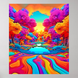 Kleurrijke fantasie landschap poster