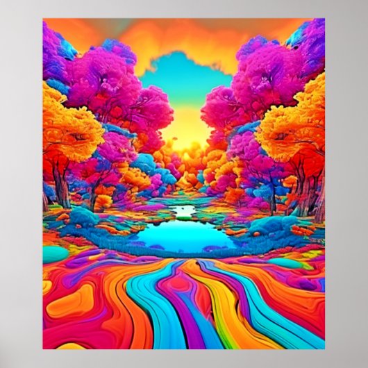 Kleurrijke fantasie landschap poster (Voorkant)