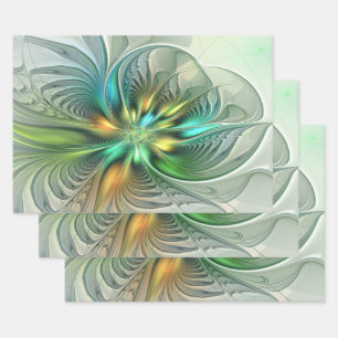 Kleurrijke Fantasie Moderne Abstracte Bloem Fracta Inpakpapier Vel