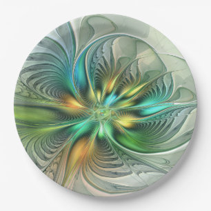 Kleurrijke Fantasie Moderne Abstracte Bloem Fracta Papieren Bordje