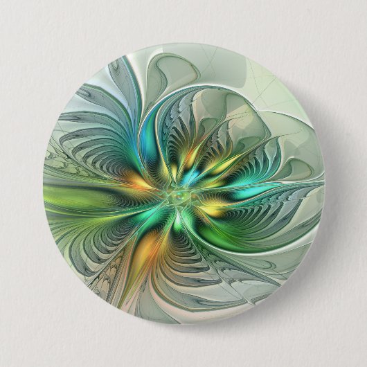Kleurrijke Fantasie Moderne Abstracte Bloem Fracta Ronde Button 7,6 Cm (Voorkant)