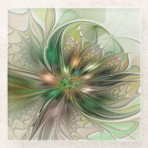 Kleurrijke Fantasie Moderne Abstracte Fractale Blo Glazen Onderzetter