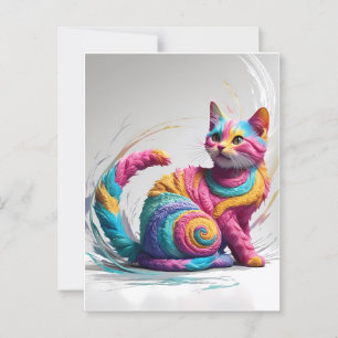 Kleurrijke Fantasie Regenboog Kat Kunst Briefkaart
