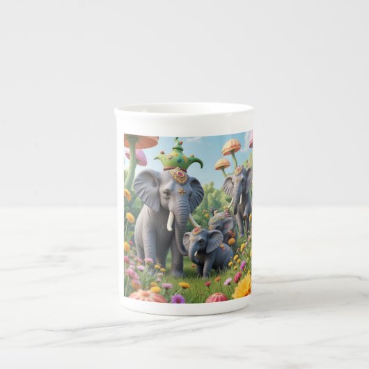 Kleurrijke fantasiebeker met olifant porselein kop (Voorkant)