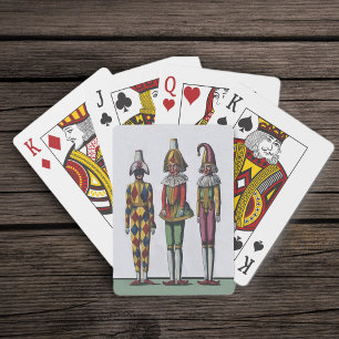 Kleurrijke Fantasievolle Vintage Drie Narrenpoppen Pokerkaarten
