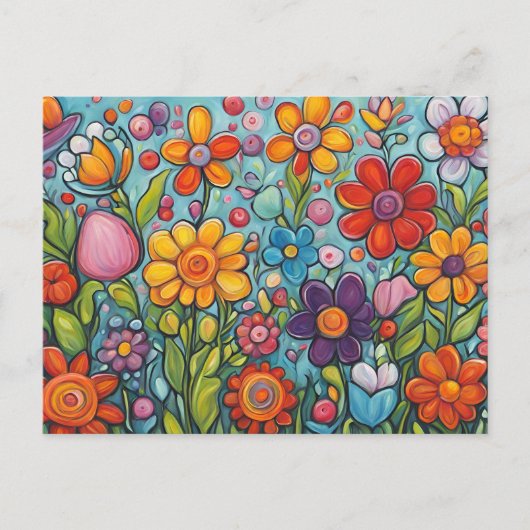 Kleurrijke Fantasievolle Zomerbloemen Briefkaart (Voorkant)