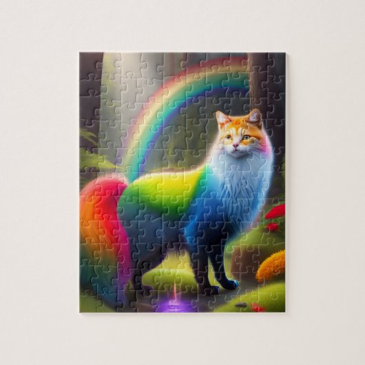 Kleurrijke Fantastische Kat in een Magic Forest Legpuzzel (Verticaal)