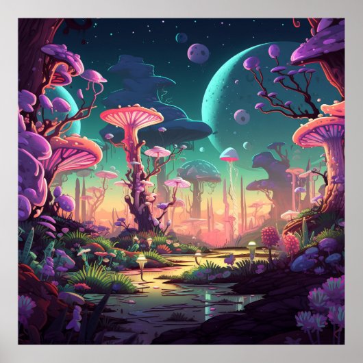 Kleurrijke fantastische landschappen poster (Voorkant)