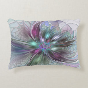 Kleurrijke Fantasy Abstract Modern Fractal Flower Accent Kussen